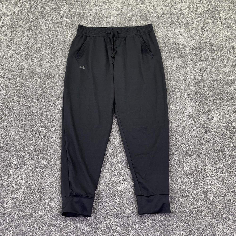 Under Armour Jogger Pants Womens Large Black Elastic Waist Pockets Logo Stretch